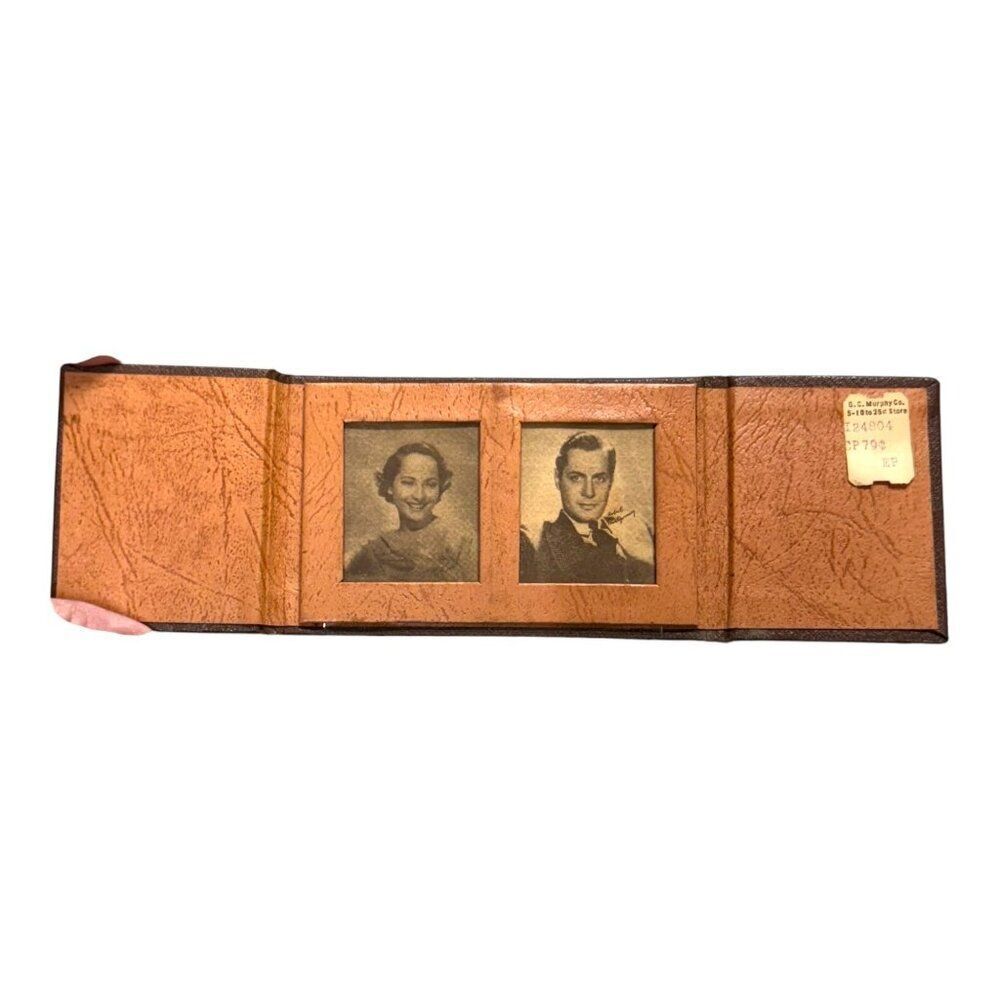 Vintage Brown Leather Bifold Wallet Dual Vintage Photos Boyfriend Girlfriend
